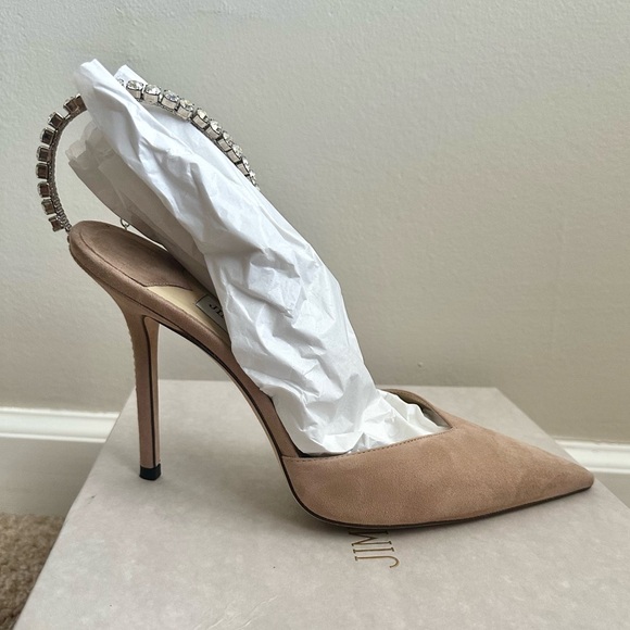 Jimmy CHOO Saeda 100 crystal-embellished suede pumps in Ballet pink/crystal - Picture 6 of 14